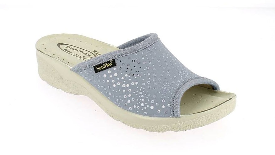 Gray sandal with a white sole on a white background