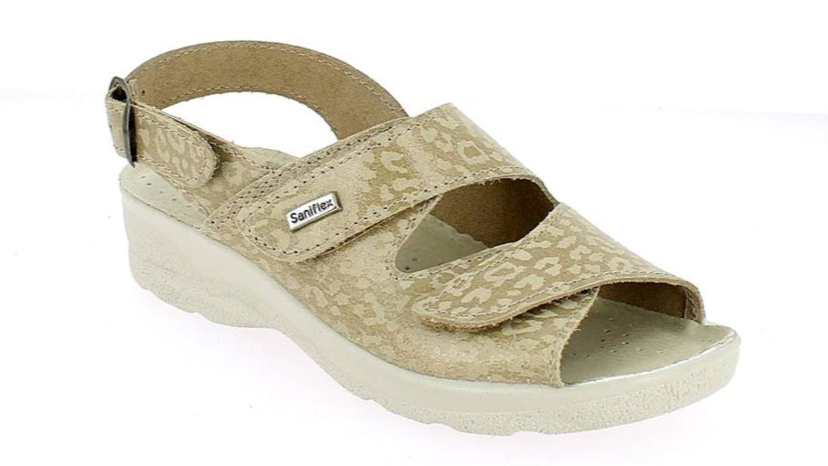 Beige sandal with a white sole on a white background