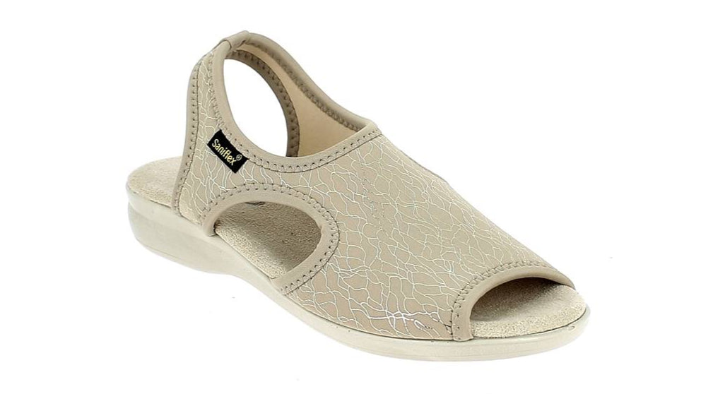 Beige sandal with open toe on a white background