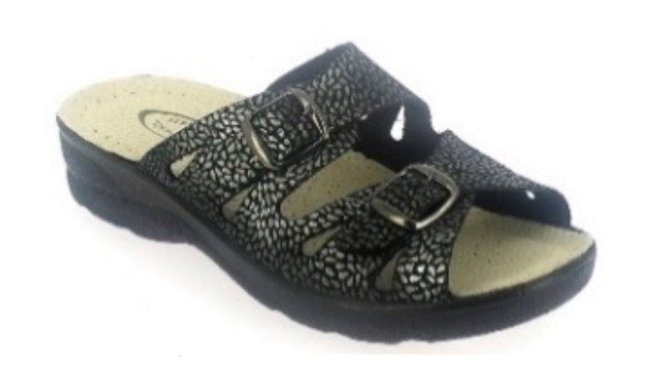 Black sandal with straps on a white background