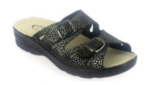 Black sandal with straps on a white background