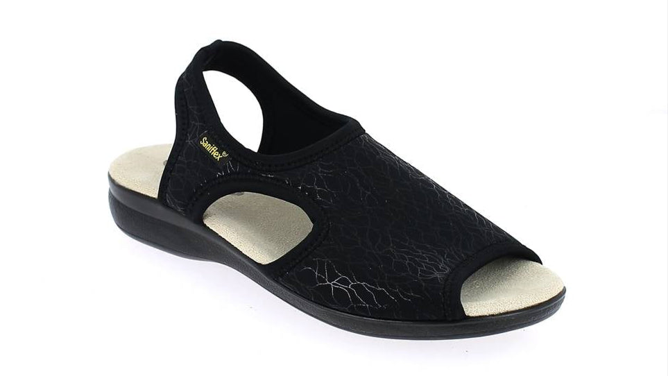 Black sandal with open toe on a white background