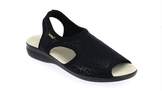 Black sandal with open toe on a white background